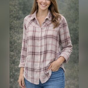 Calvin Klein Pink and Gray Plaid Shirt